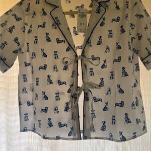 Abercrombie & Fitch White and Blue Dog Print Top sleepwear